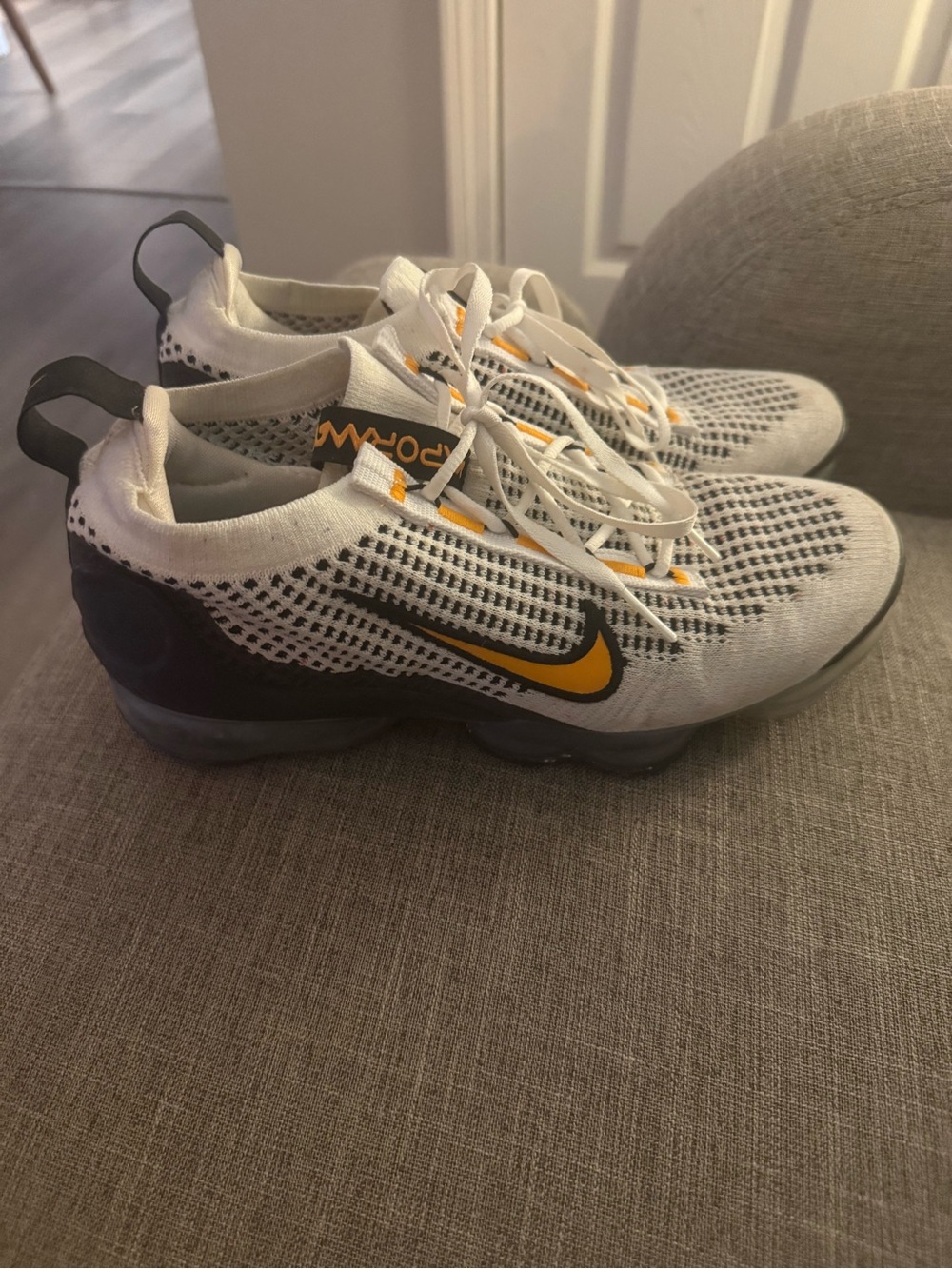 Nike VaporMax Flyknit Sneakers in White, Black and Yellow